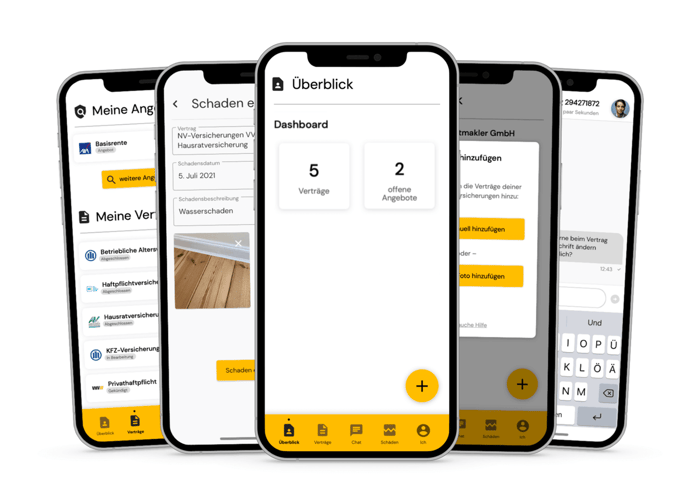 Die Kunden-App Insurgo auf mehreren Smartphones: Überblick, Verträge und Schaden erfassen